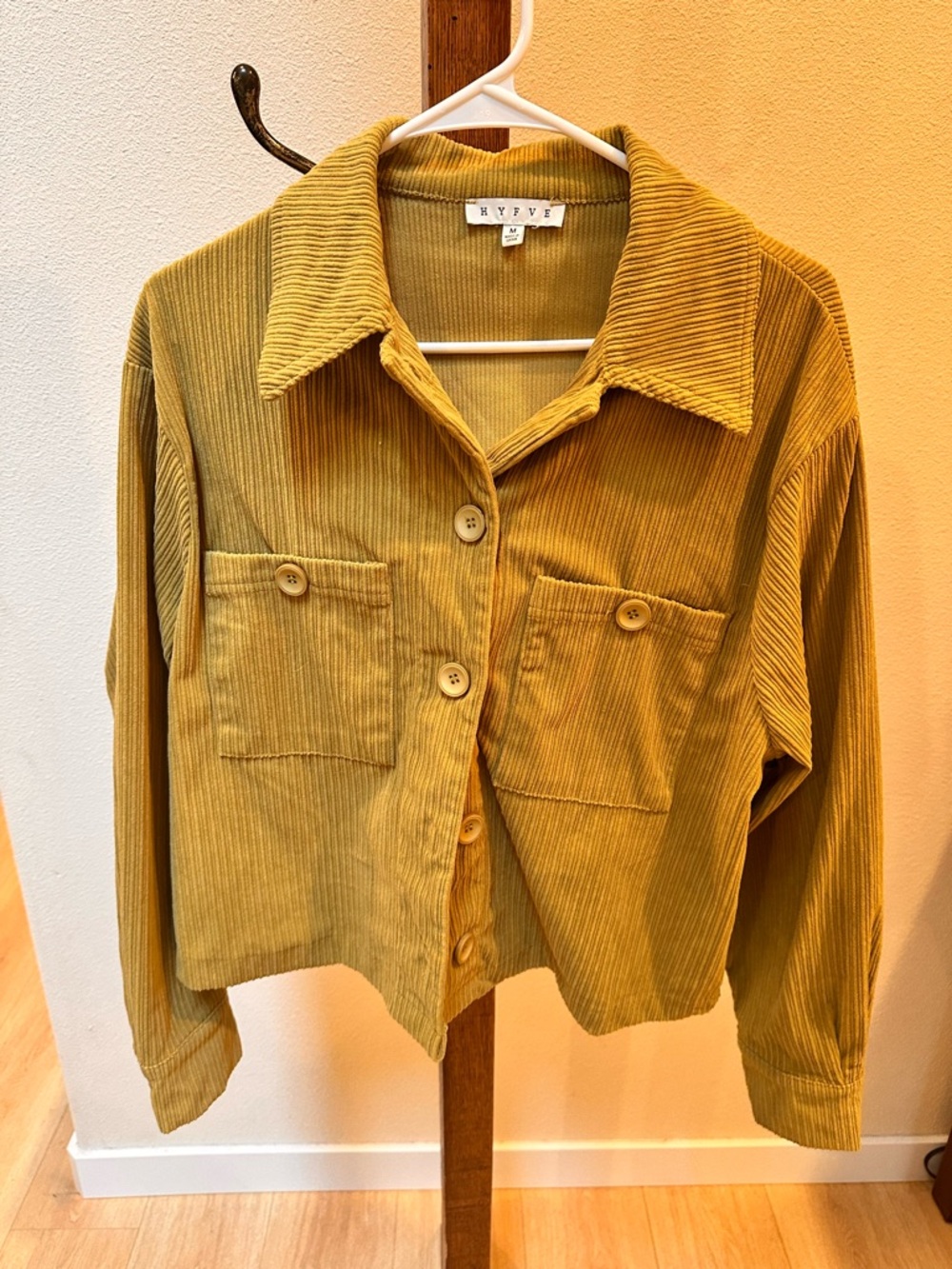 Pea Green Corduroy Button-Up Jacket